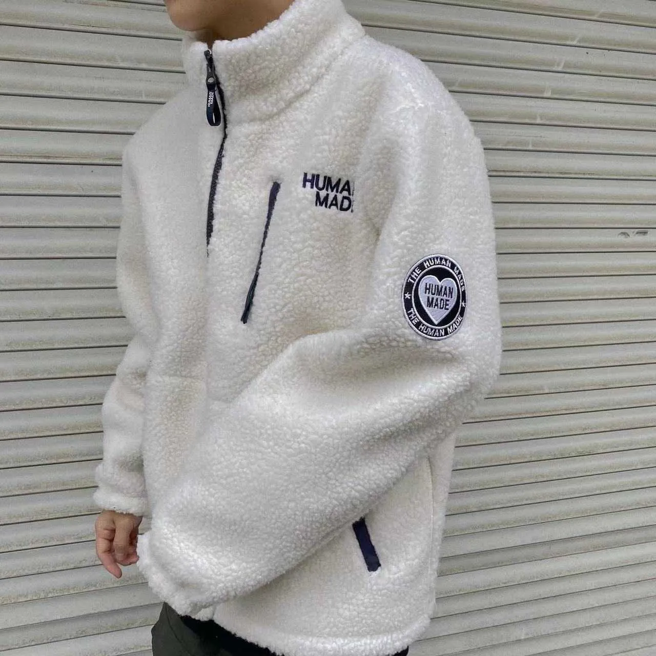 Human made lamb coat thickened jacket stand collar embroidered letters love four-color men and women