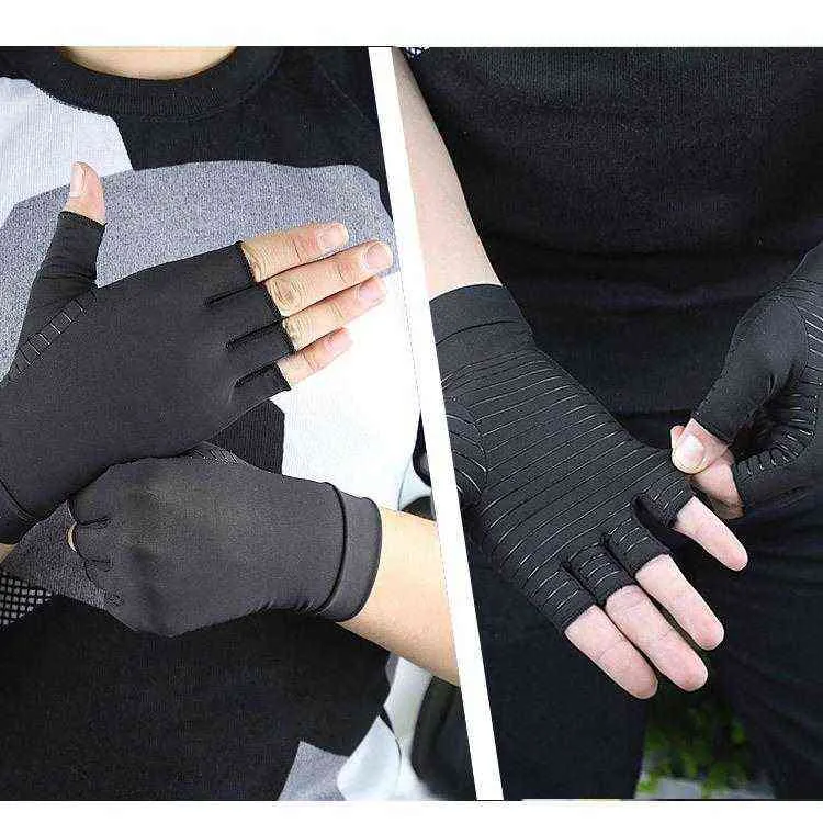 1 пара компрессионных медных перчаток от артрита, фиксатор запястья руки, облегчение боли в пальцах, медные волокна, противоскользящие терапевтические перчатки8146487