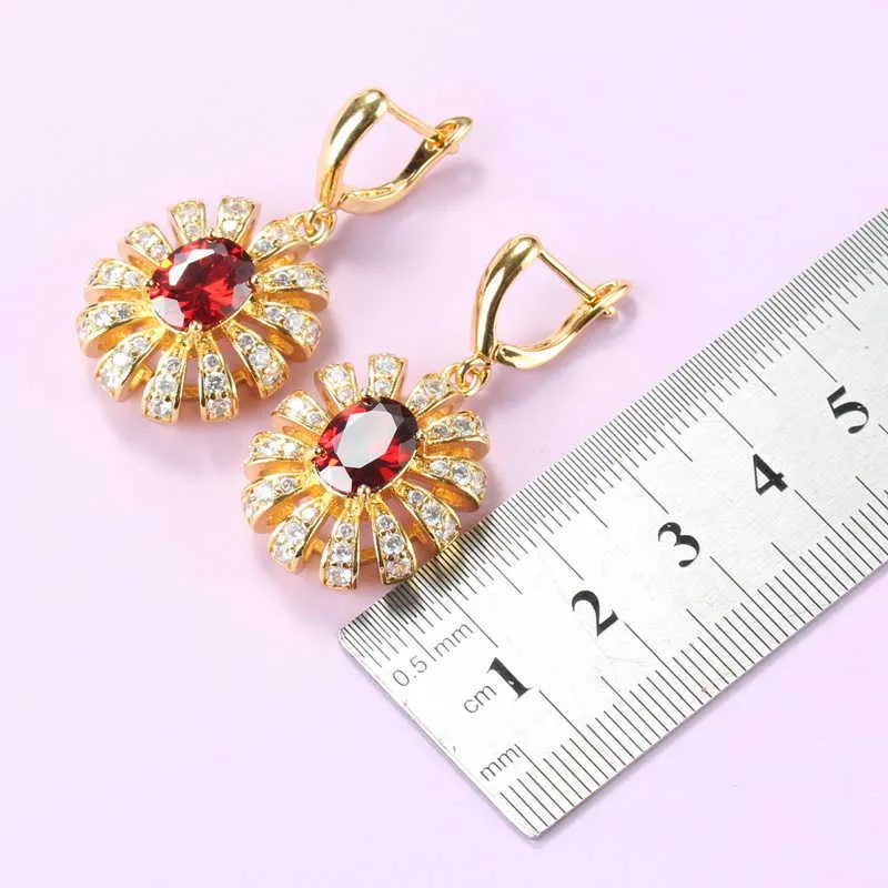 Set di gioielli rosso indiano classico Accessori da sposa da sposa color oro Collana e orecchini Set di anelli bracciali Gioielli in i H1022