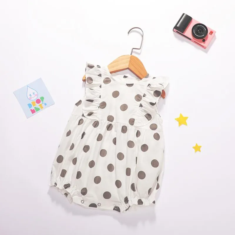 Été bébé fille vêtements mode Dot barboteuse ensemble coton sans manches vêtements pour bébés tenues 210429