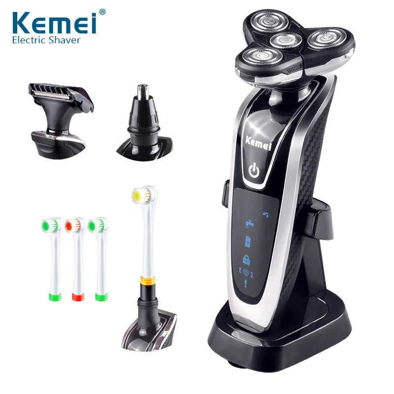 Kemei Elektrorasierer 4D Floating Triple Blade Elektrorasierer Männer Gesichtspflege Waschbar Wiederaufladbarer 4-in-1-Haarschneider 40D P0817