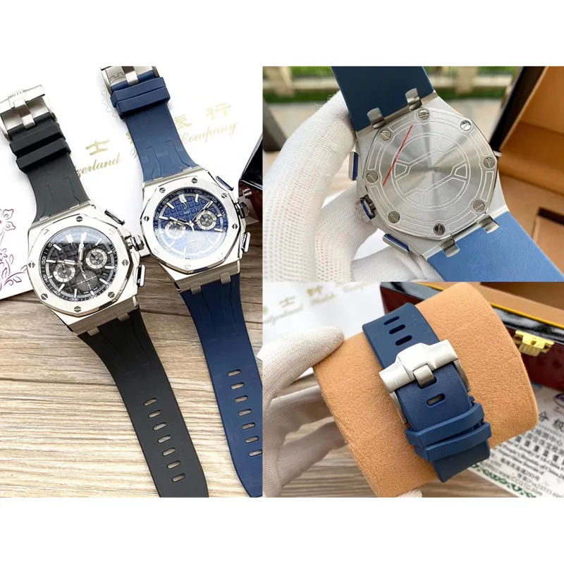 Men Luxury Watch quartz movement Watches Stainless Steel 46mm Luminous Waterproof Wristwatch with rubber belt216b