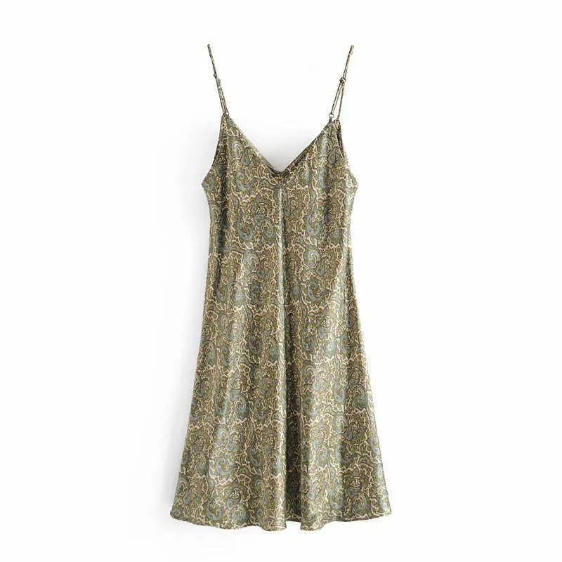 ZA Print Vintage Mini Summer Dress Donna Spalline regolabili Abiti da festa sexy Donna Chic Backless Green Vestidos 210602