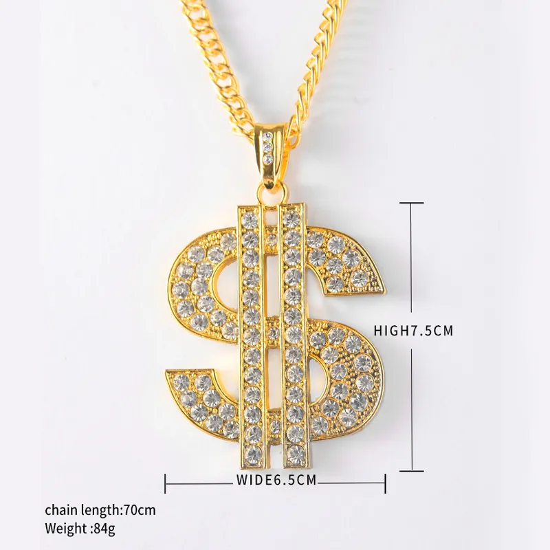 Moda jóias colar de pingente 18k banhado a ouro grande americano ouro hip hop acessórios de orelha de diamante strass