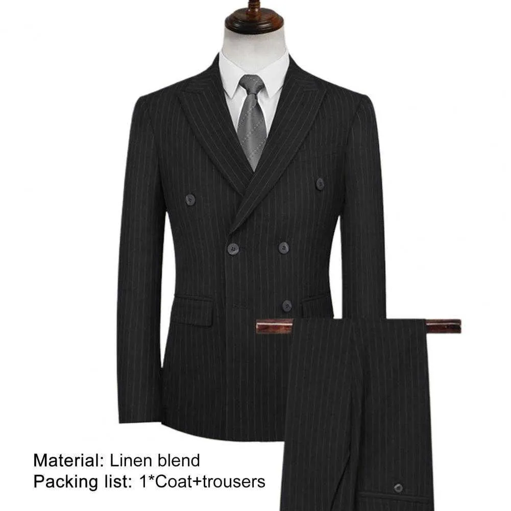 Neue Männer Business Anzug 2021 Zweireiher Gestreiften Revers Formale Blazer Hosen Anzug Set Kostüm Homme Kleiden x0909