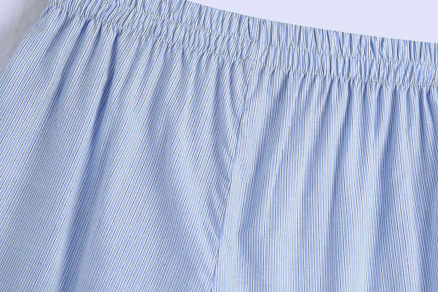 Pantaloncini da donna alla moda con elastico in vita a righe vintage larghi con bottoni Pantaloni femminili chic 210507