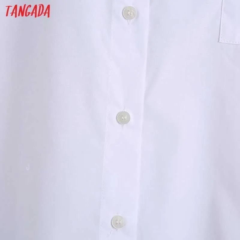 Tangada femmes Vintage rouge rayé imprimé lâche chemise blanche à manches longues printemps Chic femme chemise décontractée 6Z89 210609