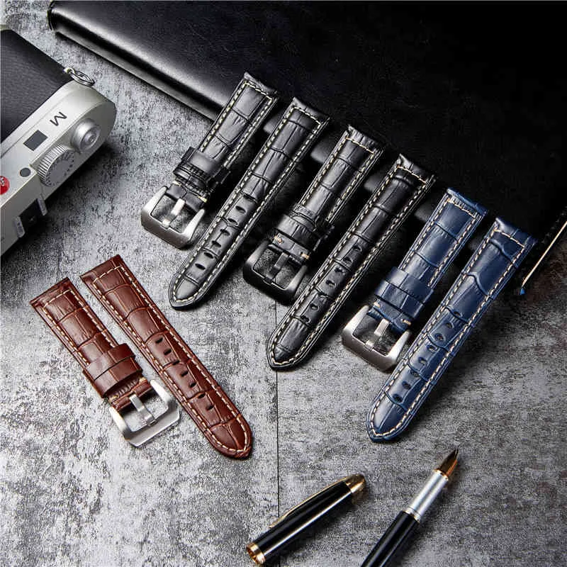 Klassisches geprägtes Echtlederarmband mit Bambusmuster, Business-Armband für Herren, 20 mm, 22 mm, 24 mm, 26 mm, Uhrenzubehör