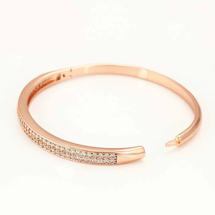 Mxgxfam Rose 585 Guldfärg Mircon AAA + Zircon Bangles och armband för kvinnor 57 mm mode smycken Q0719