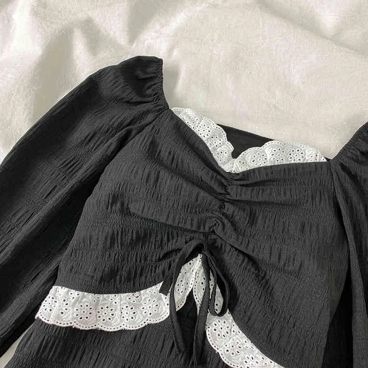 Kimutomo Hepburn Style robe noire femmes Style français mode dames col en v à manches longues mince élégant Vestidos printemps 210521