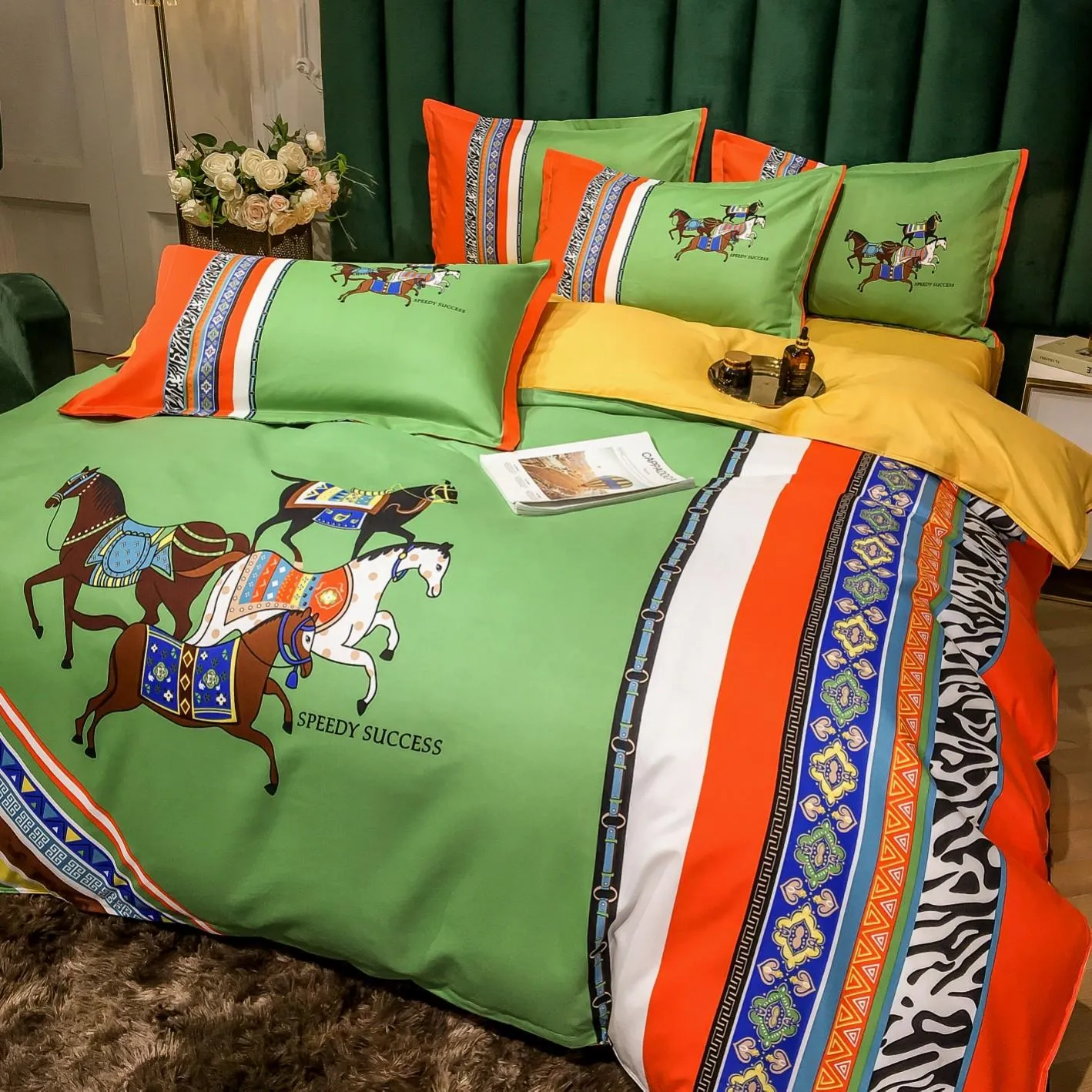 Grön sängkläder Duvet Cover Böhmen mode tryckt bomull queen size högkvalitativa lyx täcker