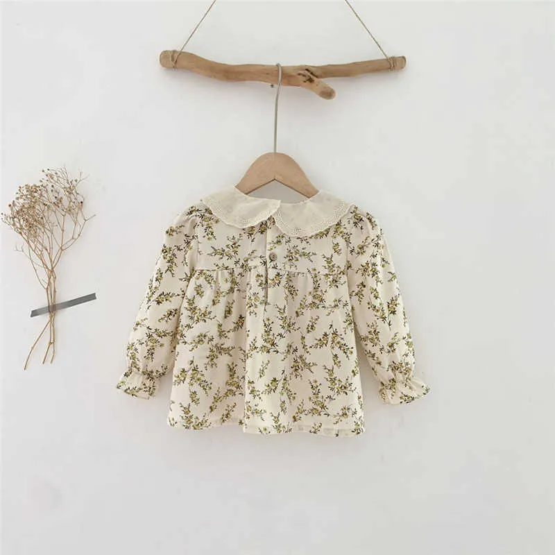 EmkeliBB Beautiful Toddler Girl Spring Blouse Peter Pan Collar Cute Children Long Sleeve Clothes Loose Style Floral Pattern 210619