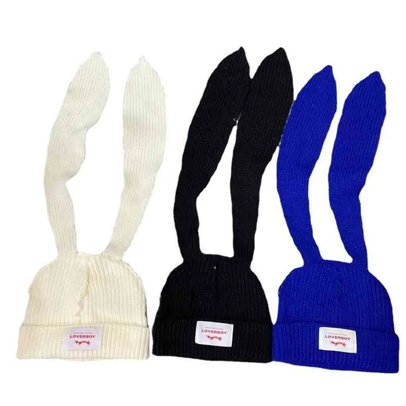 Królicze króliczka czapka dla kobiet rekwizyty imprezowe moda długie królicze ucha czapka zimowe czapki ciepłe szalik Hip-Hop Caps Streetwear 2202206Q