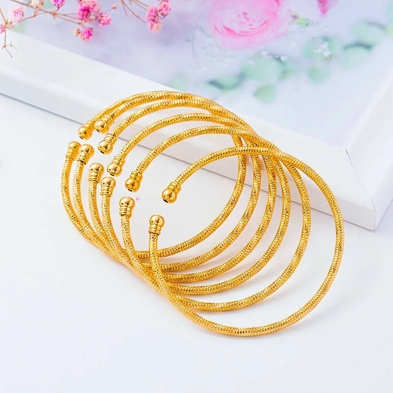 3mm Africa Bangles for Women Indian Ball Bracelets Ethiopian Gold Hand Chain Dubai Middle East Wedding Bride Jewelry Gift Q0719