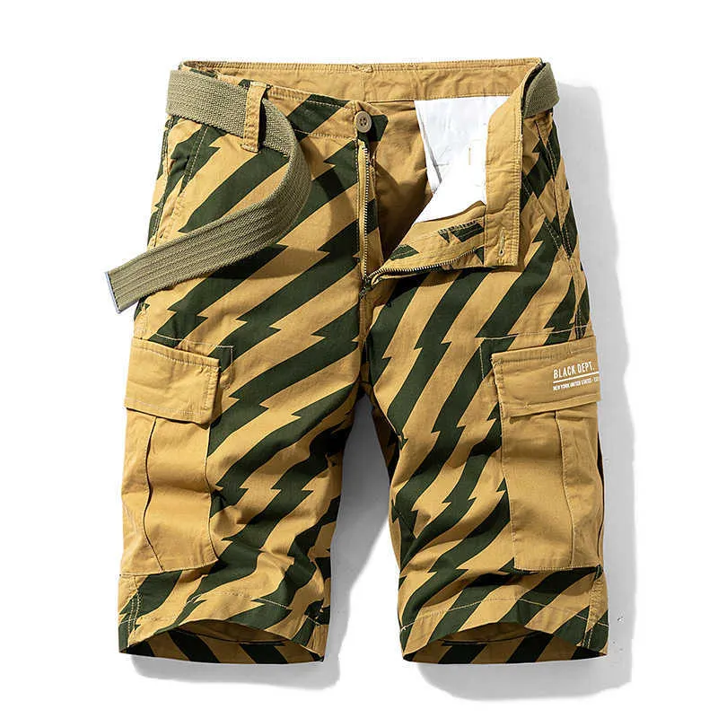 Mężczyźni Lato Tactical Cotton Cargo Spodenki Streetwear Kieszenie Casual Moda Luźne Kamuflażu Spodenki 28-38 210721