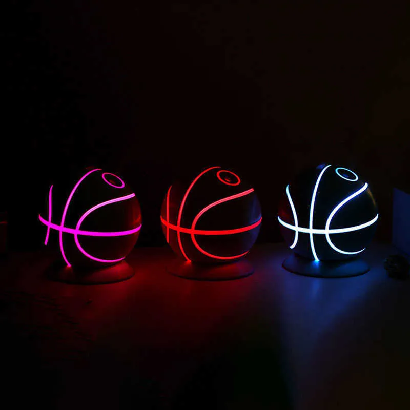 7色の男の子のためのバスケットボール空中加湿器のギフトLEDの夜の光超音波エッセンシャルオイルアロマディフューザー210724