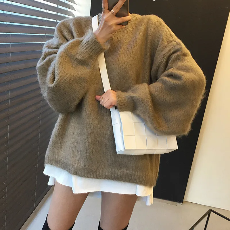 Ezgaga Harajuku Powrót przycisk Dzianiny sweter Kobiety Chic Jesień Winter Moda O-Neck Outwear Kobiet Cardigan Tops Streetwear 210430