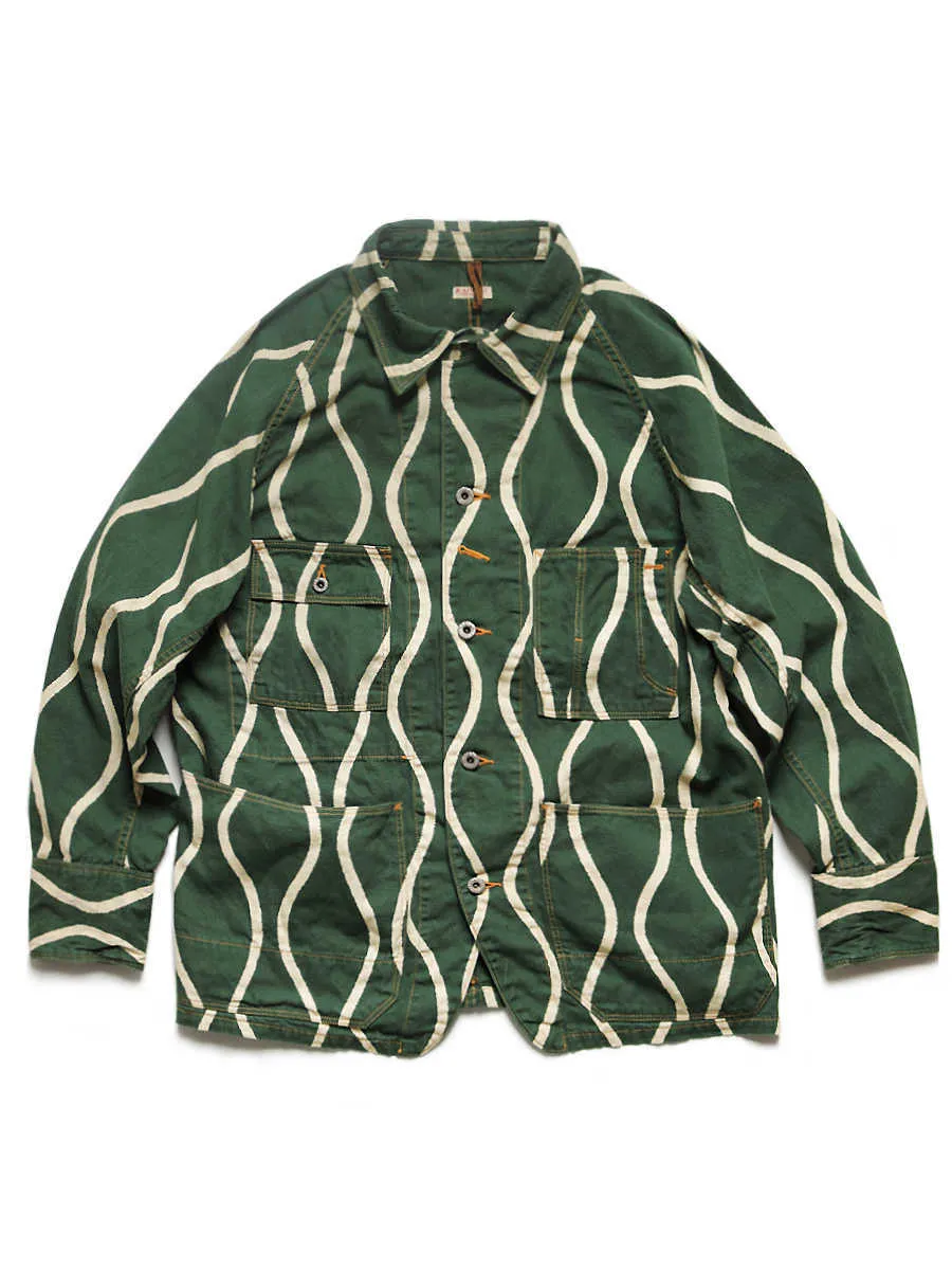 Chemises décontractées pour hommes Kapital Hirata coton toile de lin décharge d'onde d'eau cardigan multi-poches bouton chemise manteau