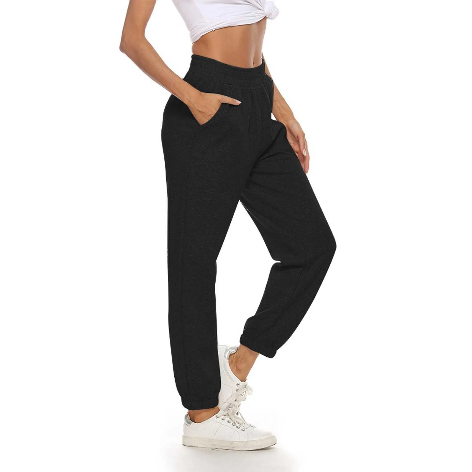 Women Pants Solid Loose Sweatpant High Quality Elastic Waist Trousers Womens Simple Leisure All-match Leisure Trousers#f30 Q0801