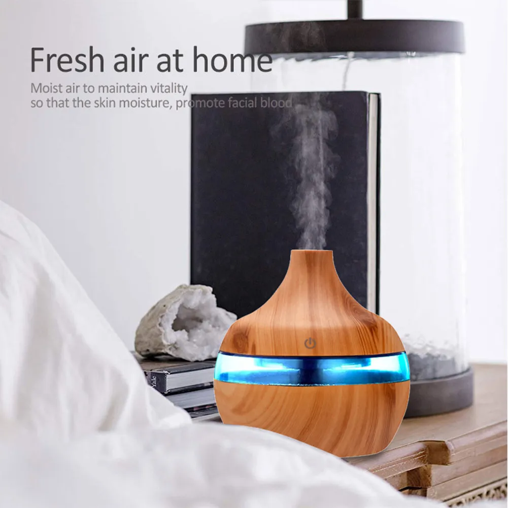 Elektrische luchtbevochtiger ABS Essentiële Aroma Olie Diffuser Ultrasone Hout Graan Room Desktop LED Licht Mist Maker