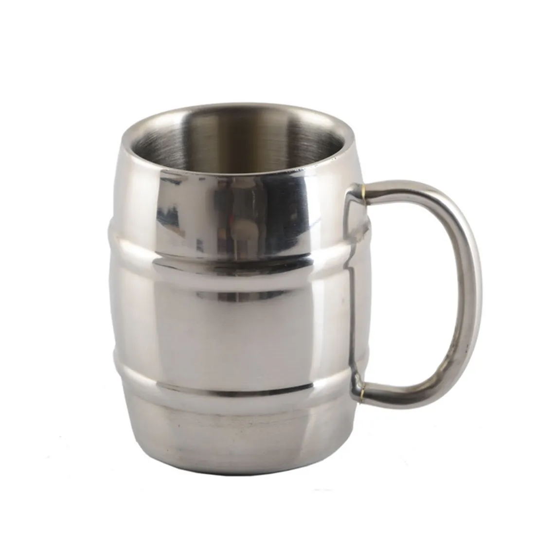 Nouveau chaud 320ml 450ml double tasse en acier inoxydable tasse de camping en plein air portable thé tasse de bière avec poignée 210409