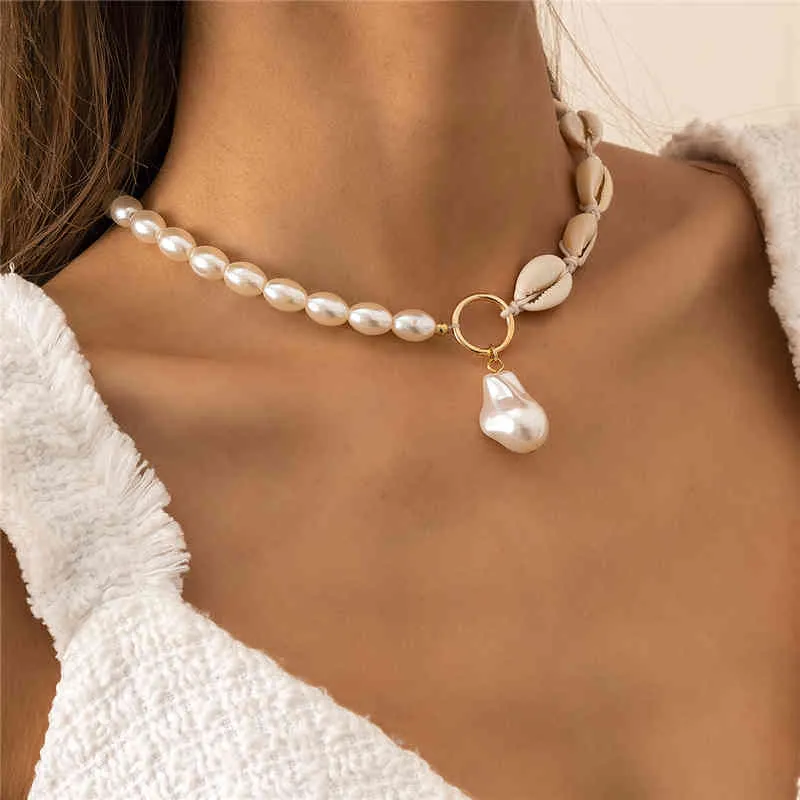 Girocolli Ailodo Boho Shell donna Elegante collana di perle Collier Summer Beach Fashion Jewelry Regalo ragazze