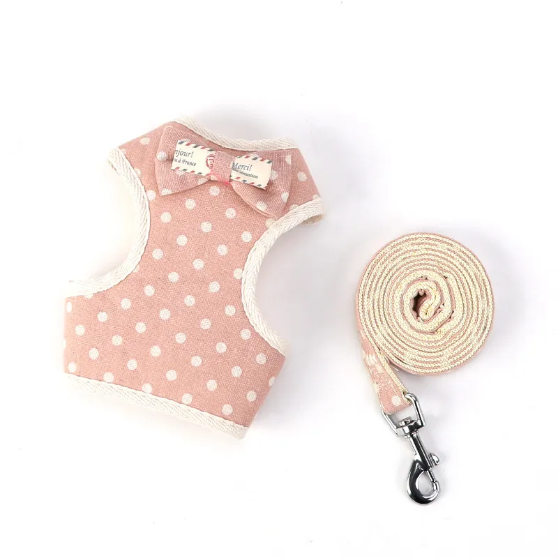 Bow knot Waistcoat Harness Leash Set Spot Stripe check print Dog Collar Rope Pet Dog Supplies will and sandy