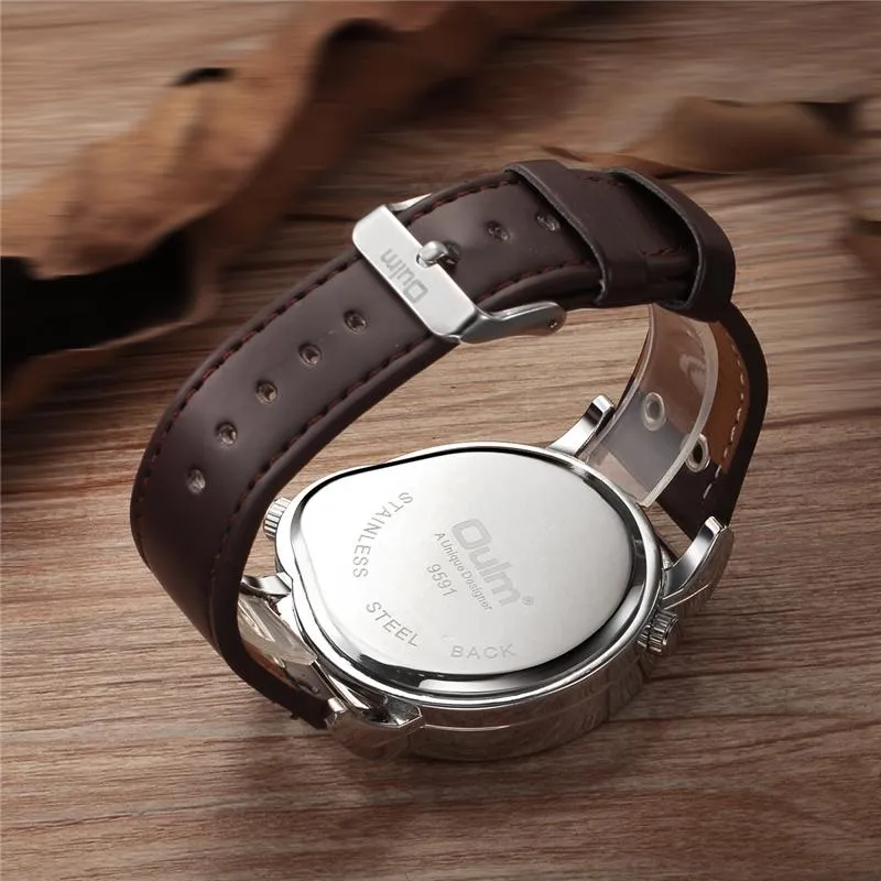 Oulm Mode Zilveren Kast Heren Horloges Dubbele Tijdzone PU Lederen Horloge Casual Sport Mannelijke Horloge Relogio Masculino Polsw3040