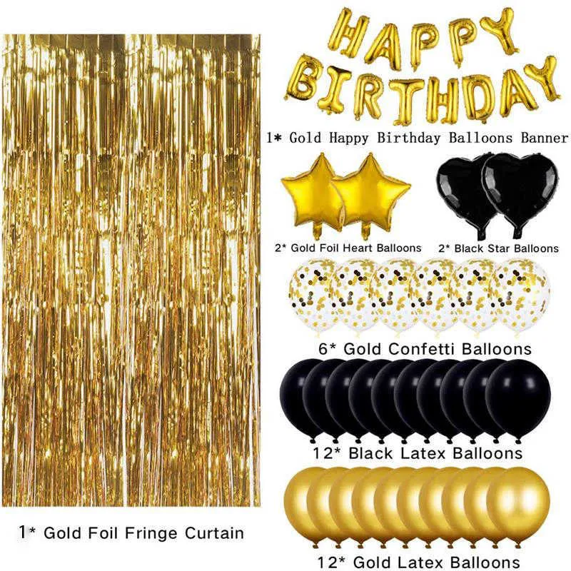 Goldenes 16-Zoll-Alles Gute zum Geburtstag-Briefballon-Set Schwarzer Ballon-Pailletten-Party-Abschlussball-Zubehör-Set Geburtstagsfeier-Dekoration Ballon-Set 210626