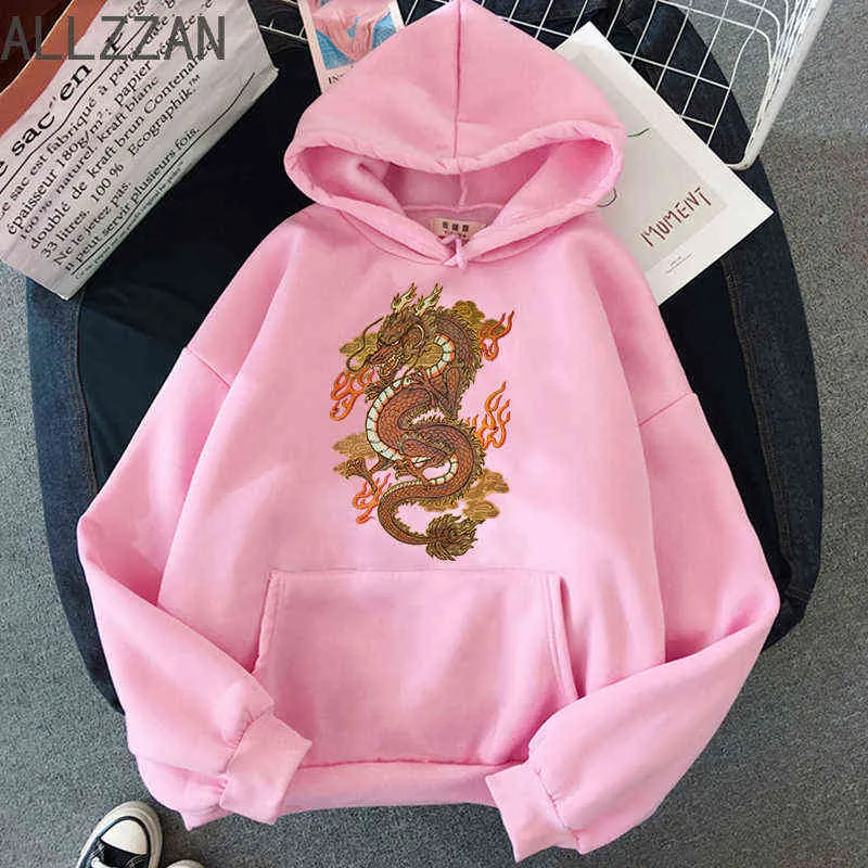 Autunno Inverno Cinese Golden Dragon Felpe con cappuccio da uomo Harajuku Cartoon Graphic felpa manica lunga Streetwear maschio Dropshipping Y211122