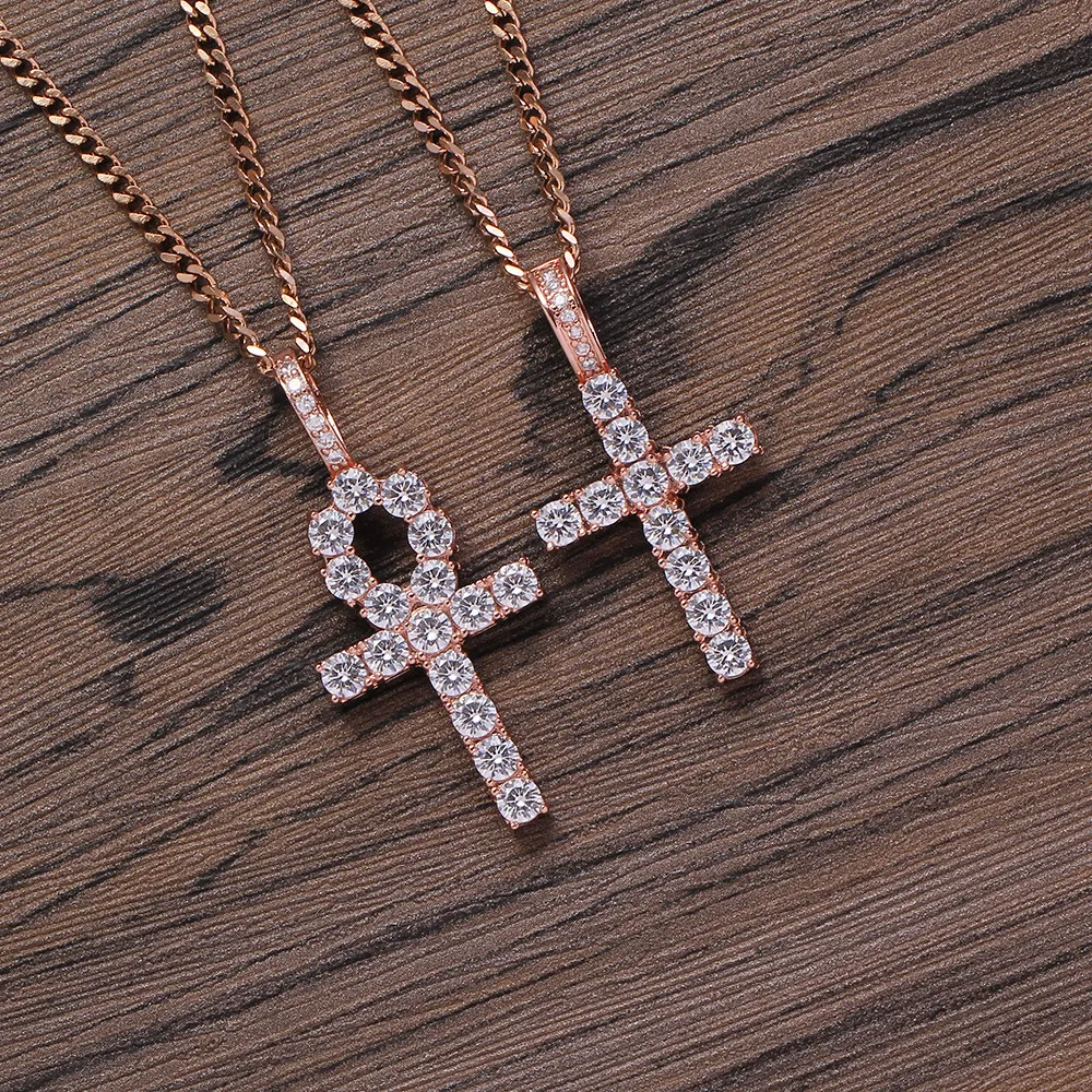 Iced Out Pendant Necklace Mens Gold Hip Hop Anka Cross Halsband smycken med 3 mm kubansk länkkedja2824