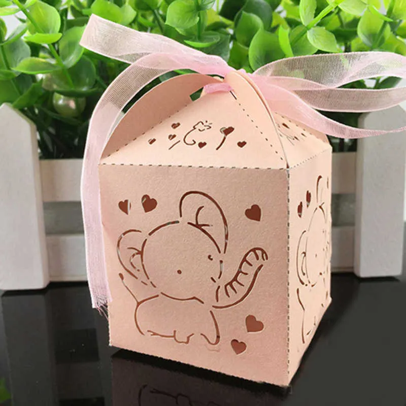 Belle Bébé Éléphant Laser Cut Boîte De Bonbons Boîte Cadeau Baby Shower Souvenir Enfants Party Favors Joyeux Anniversaire De Mariage Decortions 210724