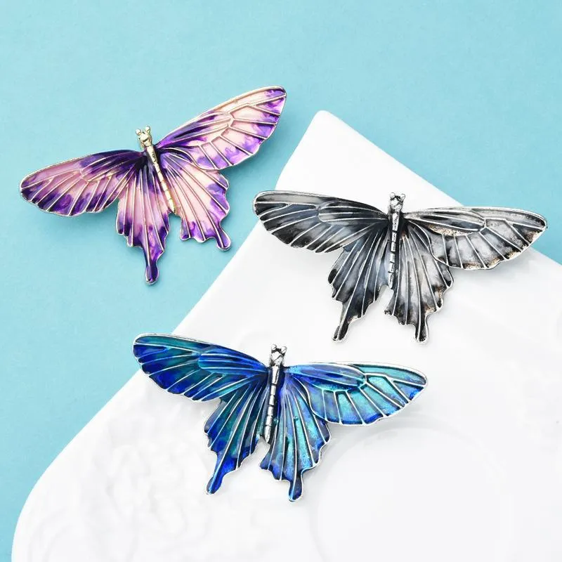 Pins, Brooches Wuli&baby 2021 Desiger Enamel Butterfly Brooch Pins For Women Big Insect Gift Swallowtail