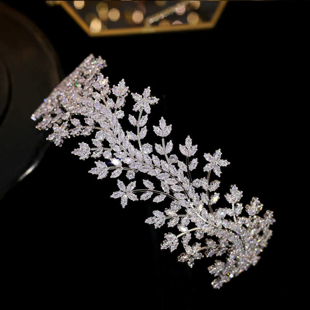 Tiara Copricapo da sposa con corona, cristallo 3A Zirconia Elegante copricapo da donna e accessori capelli da sposa feste 210707