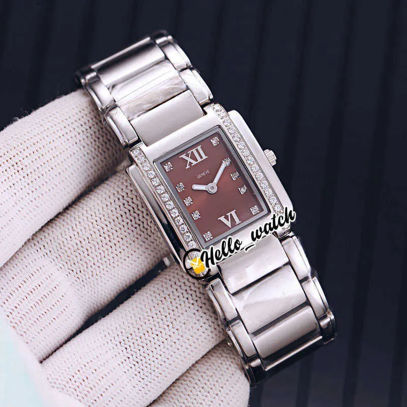 montres hommes marque de luxe TWENTY-4 4910 11R-010 Mark Brown Dial Swiss Quartz Womens Watch Diamond Bezel Rose Gold Steel Bracelet Ld251K