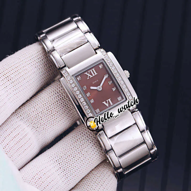 watches men luxury brand TWENTY-4 4910 11R-010 Mark Brown Dial Swiss Quartz Womens Watch Diamond Bezel Rose Gold Steel Bracelet Ld283W