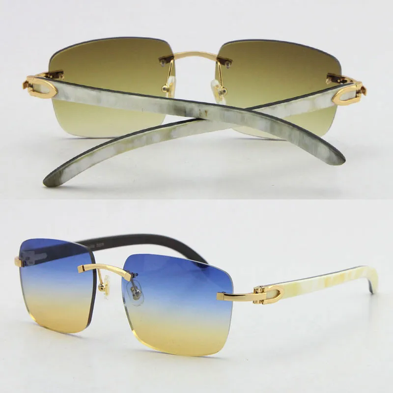 Whole Rimless Square Sunglasses Original Genuine Black Mix White Buffalo Horn Men Women Sun Glasses Frame Outdoors Driving Eye344I