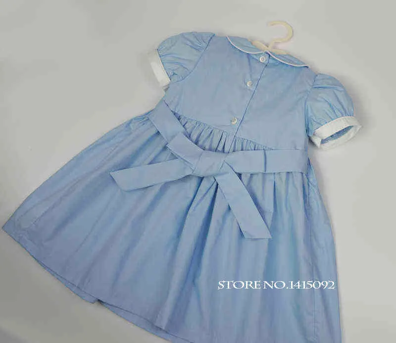 Yaz El Yapımı Smockland Elbiseler Kızlar Için Vintage Prenses Elbise 2021 Çocuklar Kız Katı Renk Smock Vestido Giysi Parti Doğum Günü G1218