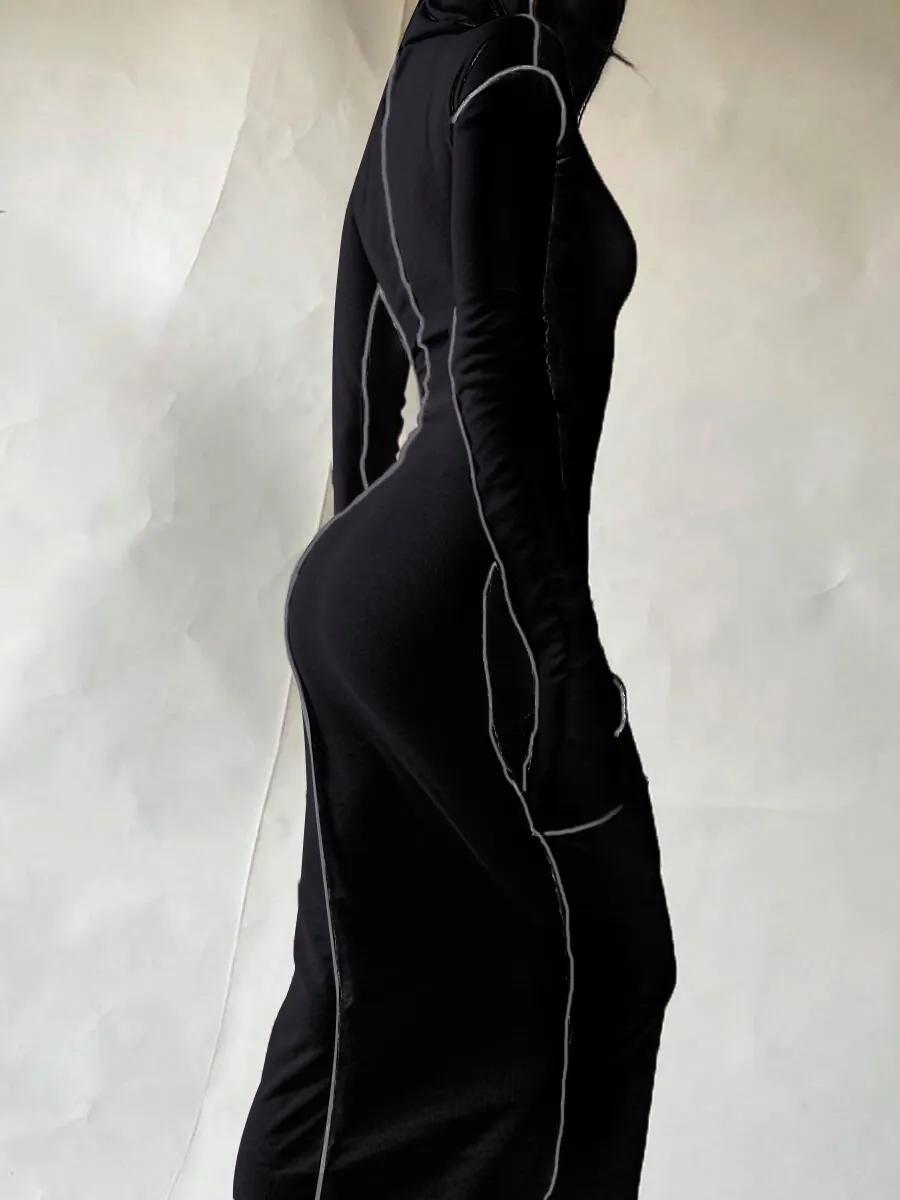 レタープリントステッチかわいいセクシーなドレス女性カジュアルミディ長袖ハイウエストペンシルローブイブニングパーティーとウェディングプロム210525