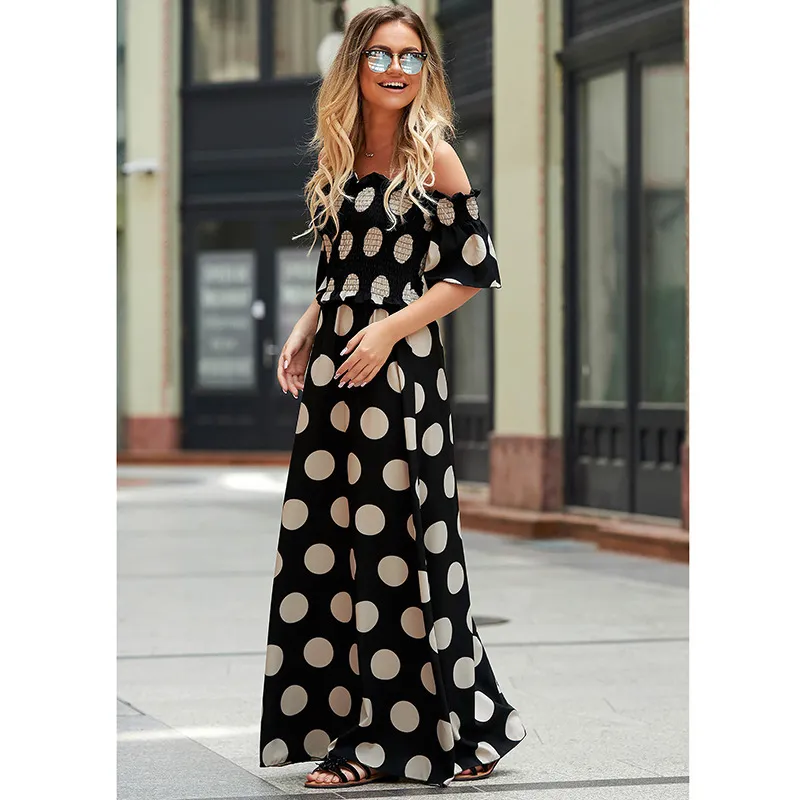 Women Dress Dot Printed Maxi Strapless Slash Neck Off Shoulder Sexy Bohemian es Girl Fashion Summer es 210524