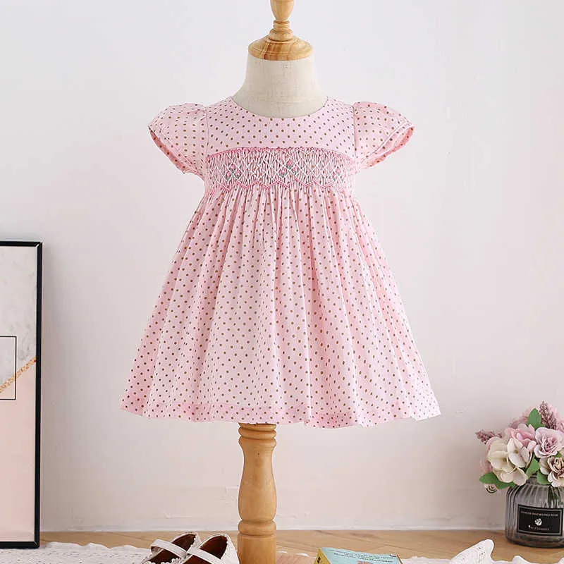 Dzieci Hiszpańskie Suknie Dziewczyny Ręcznie Made Smocked Dress Baby Girl Smoking Hafty Ubrania Maluch Vestidos Infant Suknia 210615