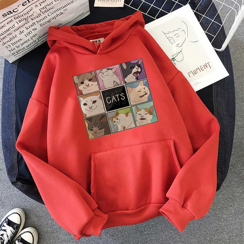 Style coréen mignon coupe chat imprimé motif Harajuku style décontracté mode tout-match à capuche femmes Kawaii surdimensionné sweat femmes Y0820