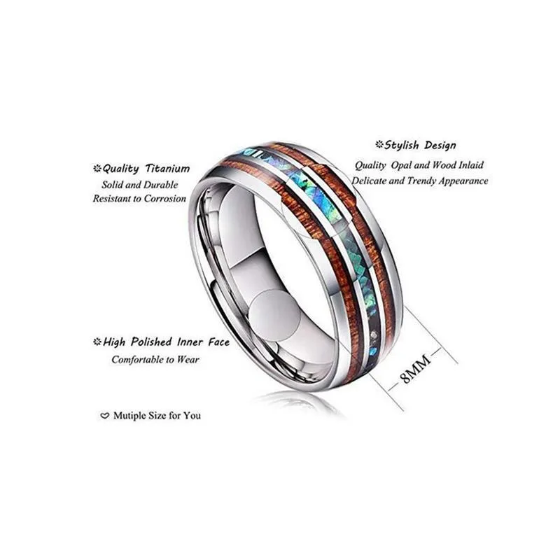 Cluster Rings Wood Inlay Titanium Steel For Men 8 Mm Abalone Shell Tungsten Carbide Ring OBSEDE Fashion Male Jewelry Accessory 5-1279v