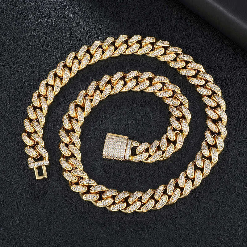 Хип-хоп - мужской медный воротник RAS ожерелье, 12 мм большая коробка, большая пряжка, Cuba AAA цепочка + кубический циркон, ювелирные изделия Q0809