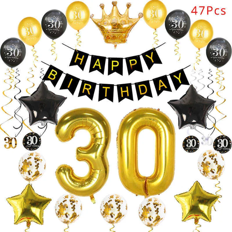 30 40 50th nero dorato a tema festa di compleanno fondali palloncino festa di anniversario adulti numero ballons banner 40 anni arredamento Y0730