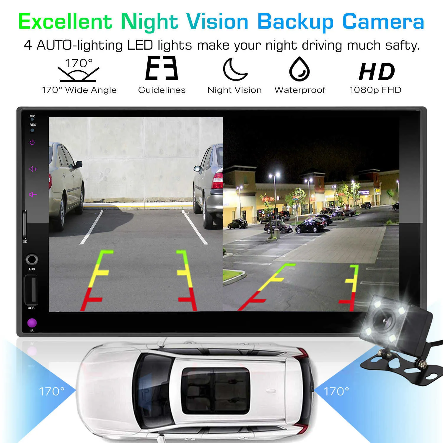Ny CA7023 2DIN CAR Radio Andriod Auto CarPlay Touch Screen GPS Navigation Multimedia Player för Toyota Nissan Hyundai 7 