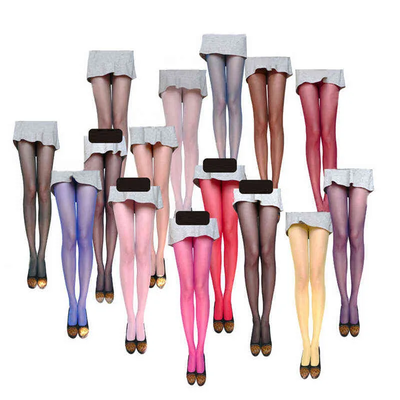12色の女性の女性の夏のセクシーなキャンディーカラー薄いタイツの固体パンストファッション弾性ロングストッキングホシエリーY1130