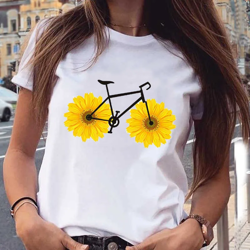 女性グラフィックヒマワリ花柄かわいい夏春90年代カジュアルなファッション審美的なプリント女性服トップスティーTシャツTシャツx0527