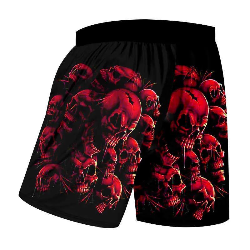 Ujwi Plus Size Mulheres / Homem 3D Skull Impresso Shorts Roxo Vermelho Quebrado para Hip Hop Wok Board 5xL 210716