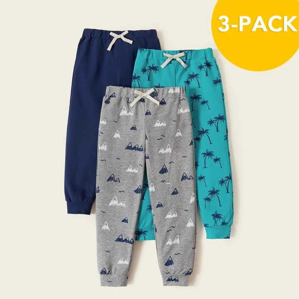 Arrivée printemps et automne 3 pièces enfant en bas âge cocotier Allover pantalon ensemble pleine longueur pents vêtements pour enfants 210528